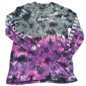 Playboy by PacSun Tie Dye Long Sleeve Graphic T-Shirt Purple Black Men's Large